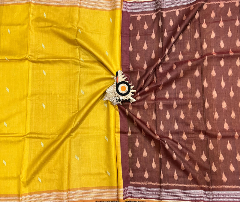 Gopalpur pure Tussar Silk Saree Odisha Handloom - yellow color saree