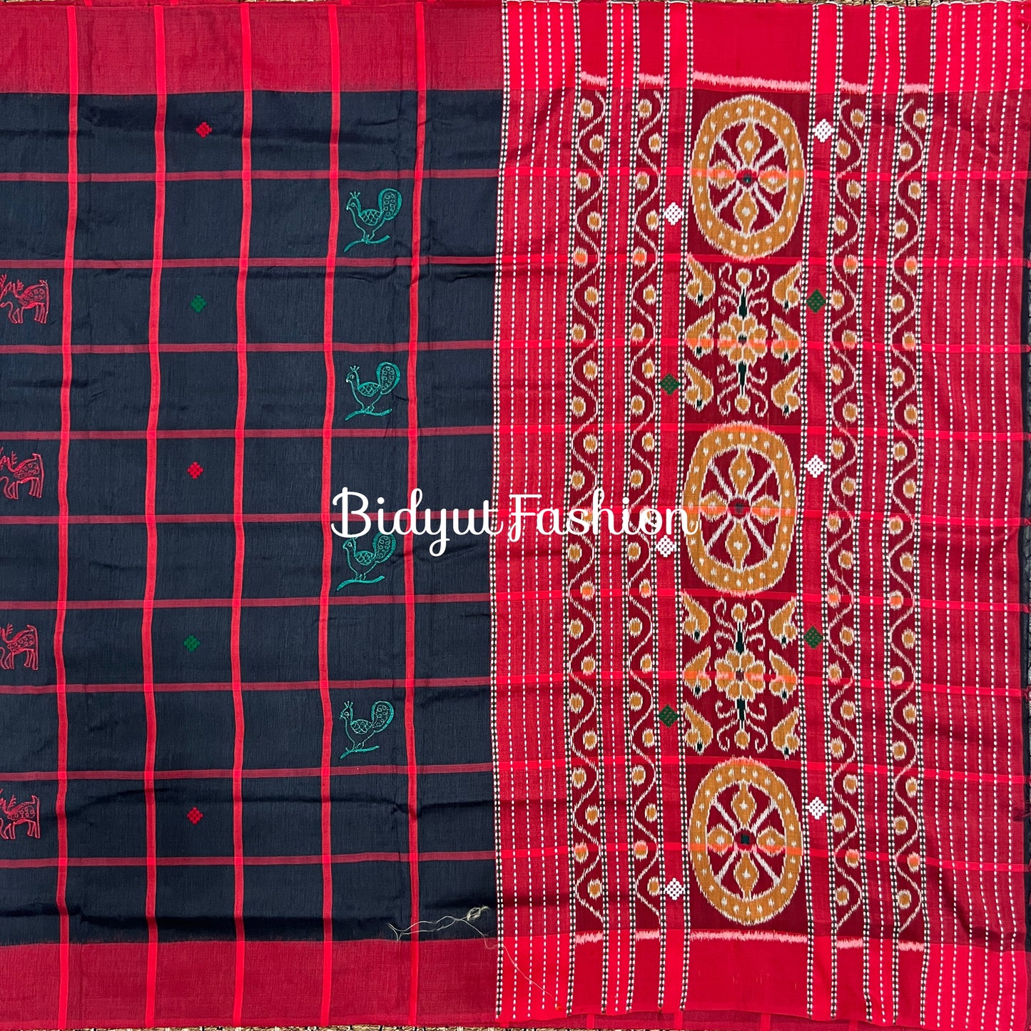 Handlooms of Odisha Santhal Tribal Tussar Silk Sarees Black Color