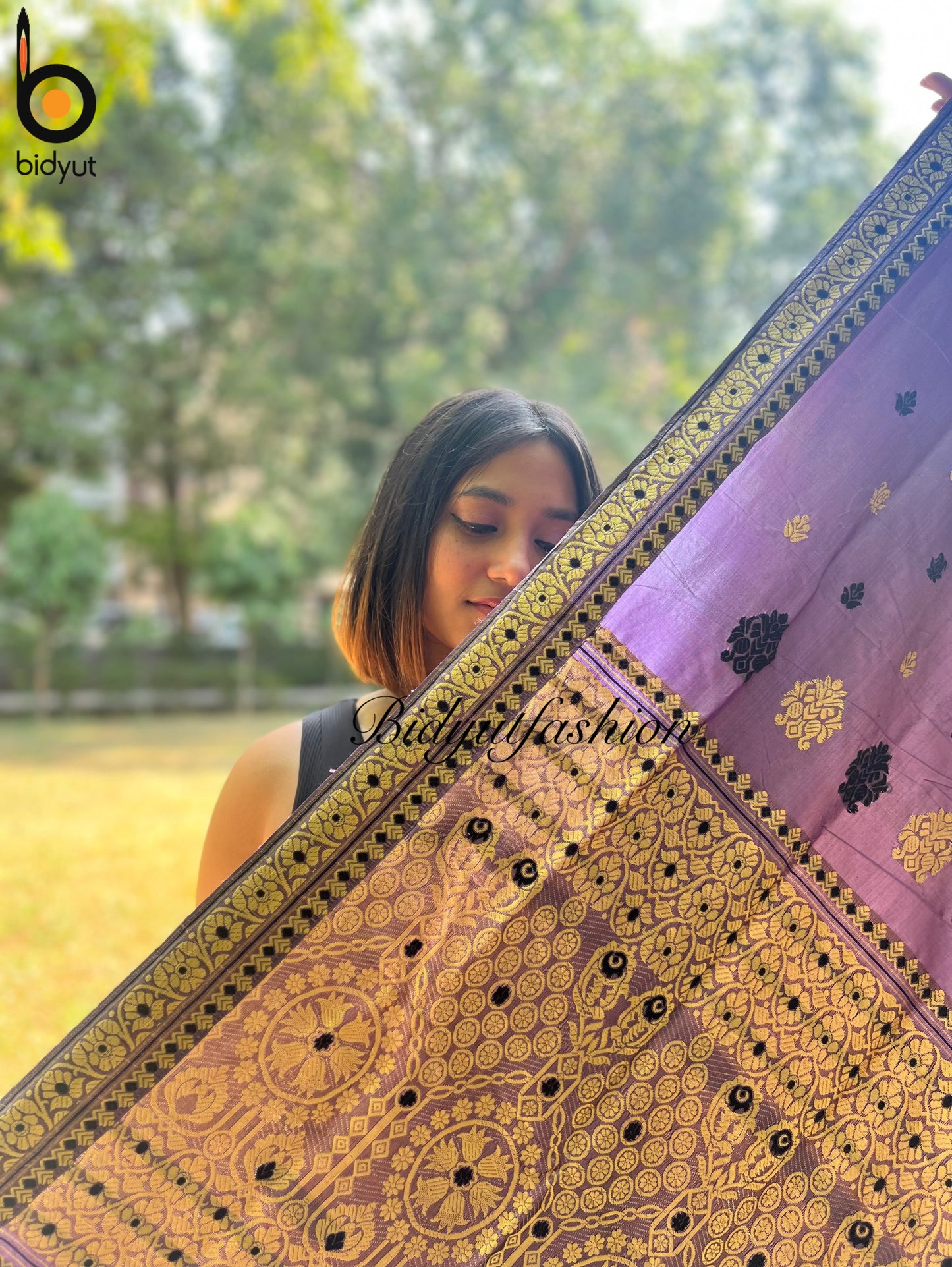 Assam Handloom Paat Silk Saree - lavender saree