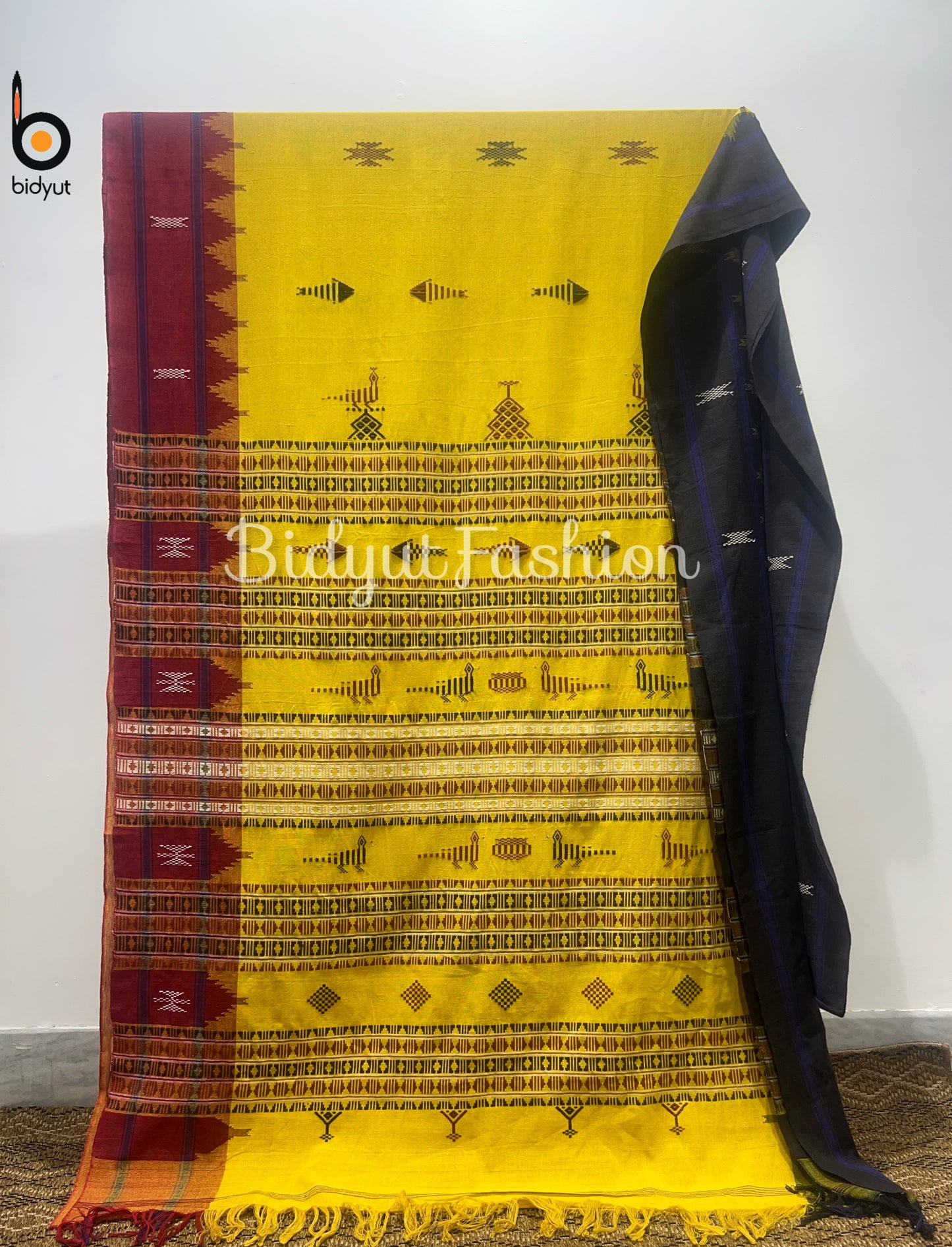 Traditional heavy tribal Kotpad Cotton Saree of Odisha handloom - Yellow color