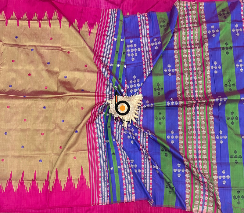 Berhampuri Patta Silk Saree |Odisha handloom | Beige color saree blouse