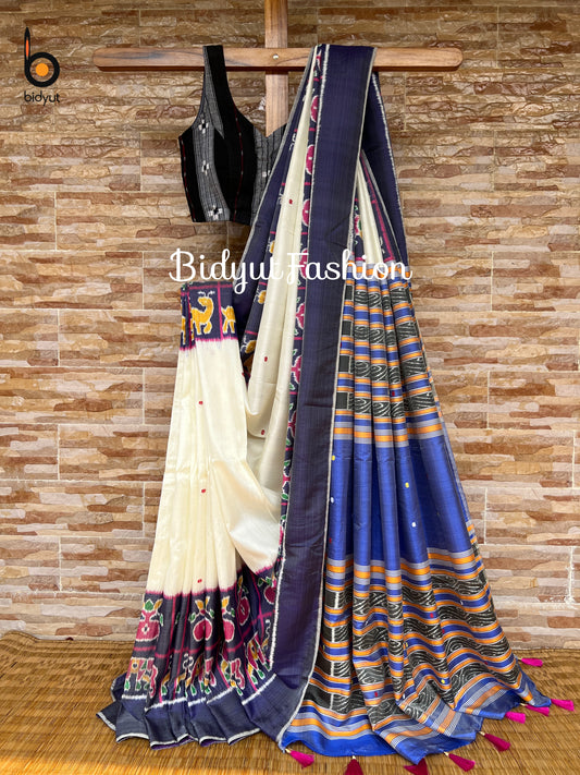 Exquisite White  Nabakothi | Nuapatna Ikat Khandua Sarees | Odisha Handloom Collection at Bidyut Fashion House - Bidyut Fashion