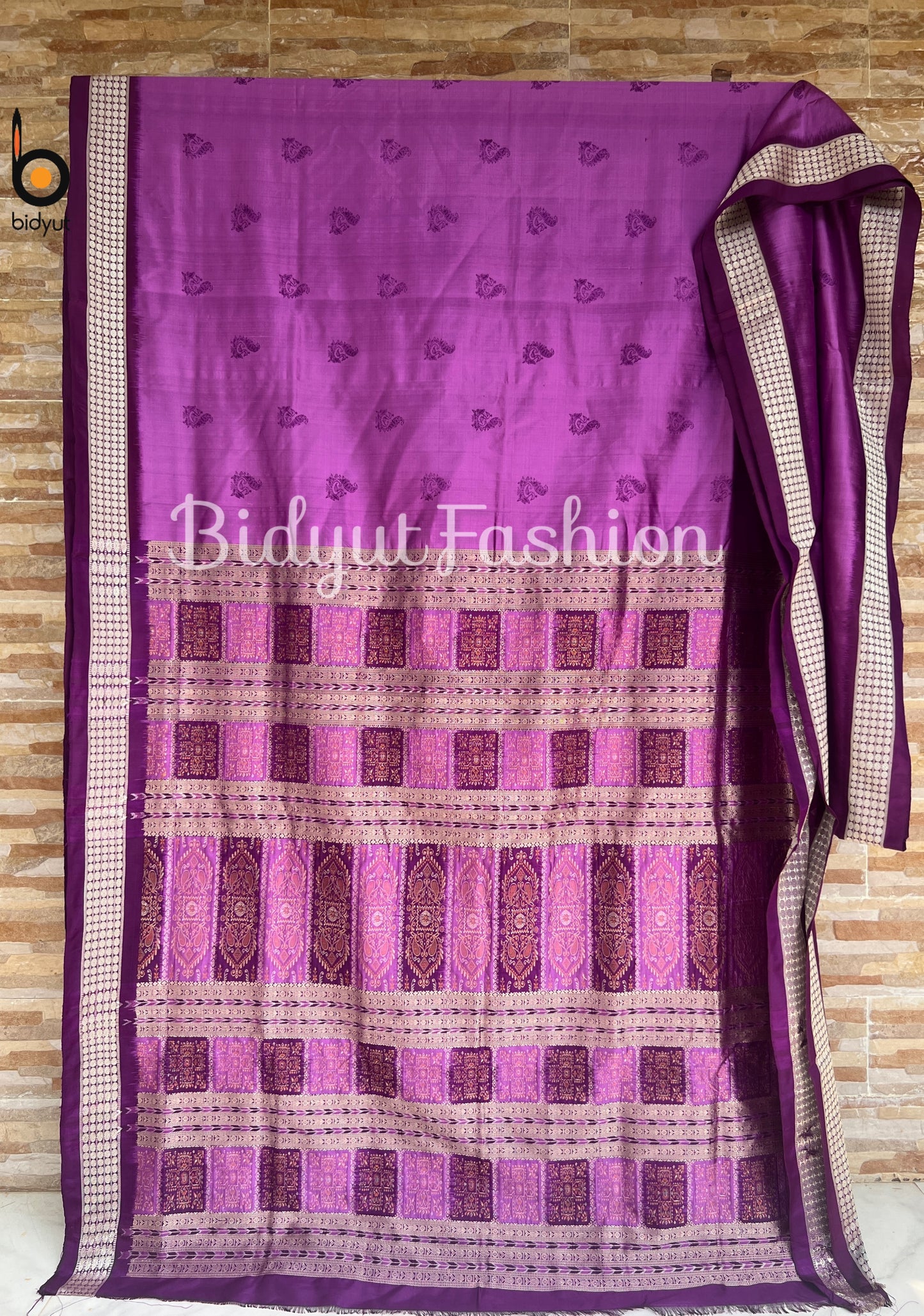 Handlooms of Odisha Sambalpuri Bomkai Silk Saree Purple Color