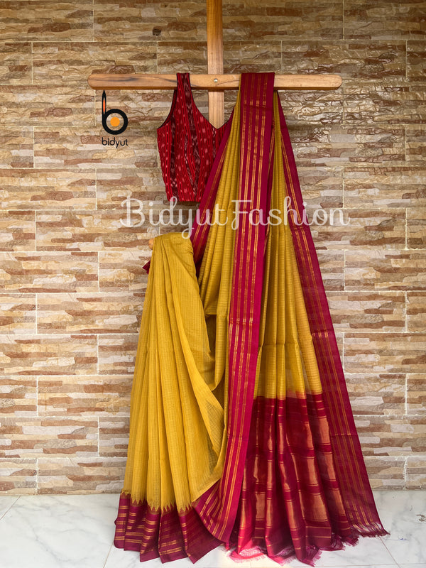 Exclusive Gadwal Silk Cotton Sico Saree - mustard yellow color saree