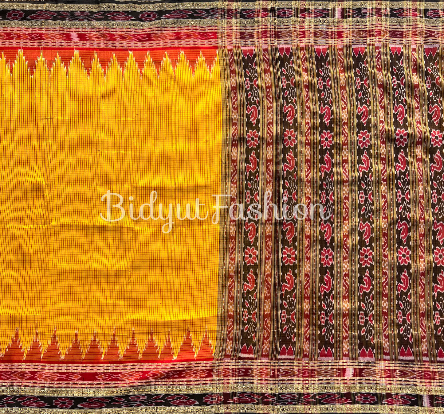 Yellow color Silk Saree - Sachipar Nuapatna Khandua Ikat Handloom saree from Odisha