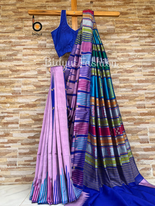 Lavender color Berhampuri Double Palla Silk Saree |Odisha handloom Silk