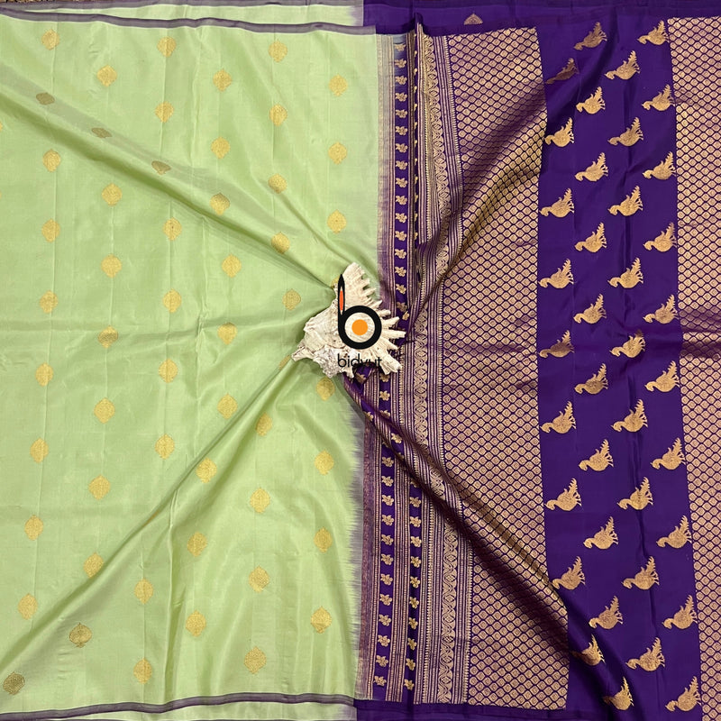 Handloom Gadwal Silk Saree online mint green color saree