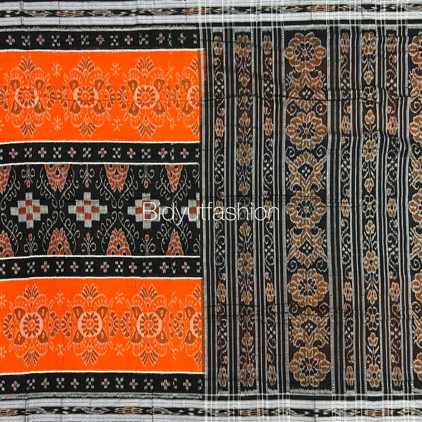 Odisha handloom Orange Color Ikat Cotton Saree - Bidyut Fashion