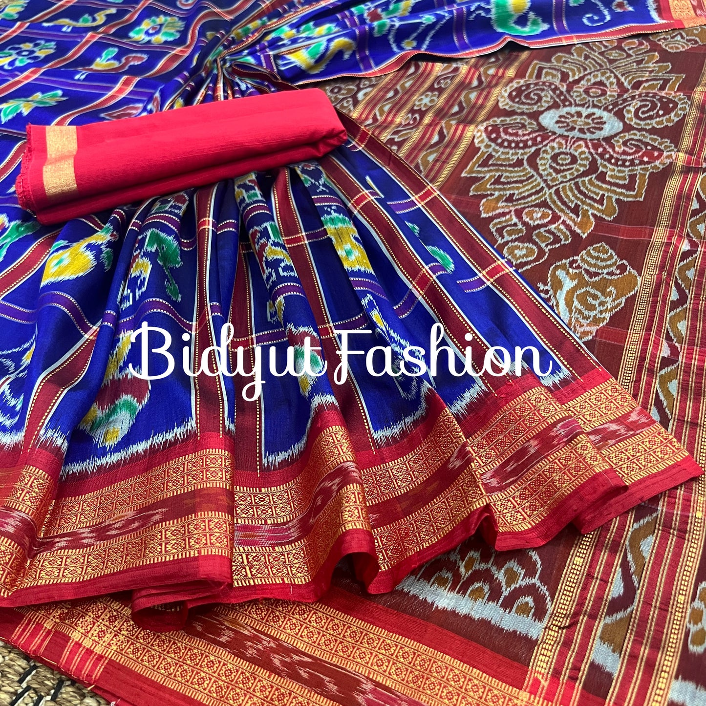 Odisha handloom Blue color Nabakothi Khandua Ikat Silk Saree - Bidyut Fashion