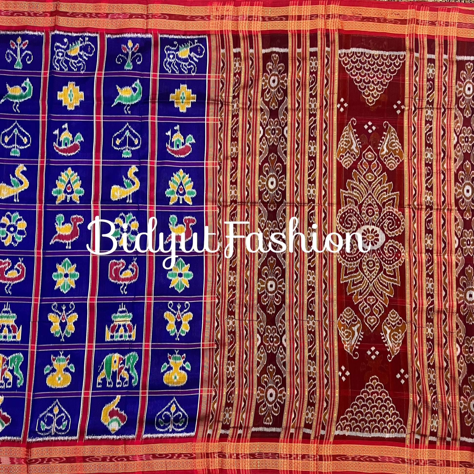 Odisha handloom Blue color Nabakothi Khandua Ikat Silk Saree - Bidyut Fashion