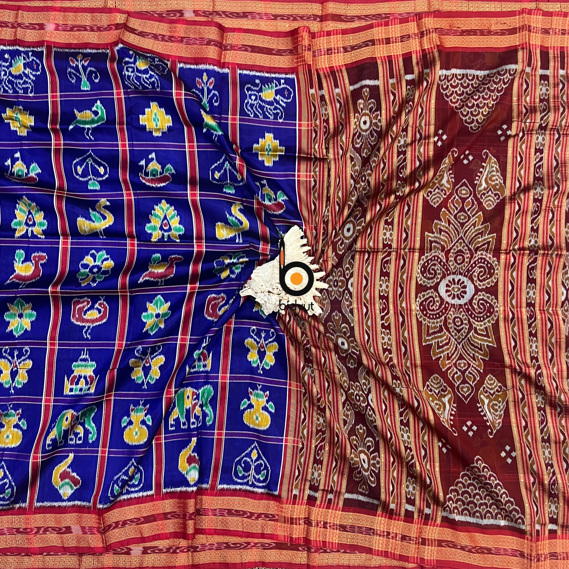 Odisha handloom Blue color Nabakothi Khandua Ikat Silk Saree - Bidyut Fashion