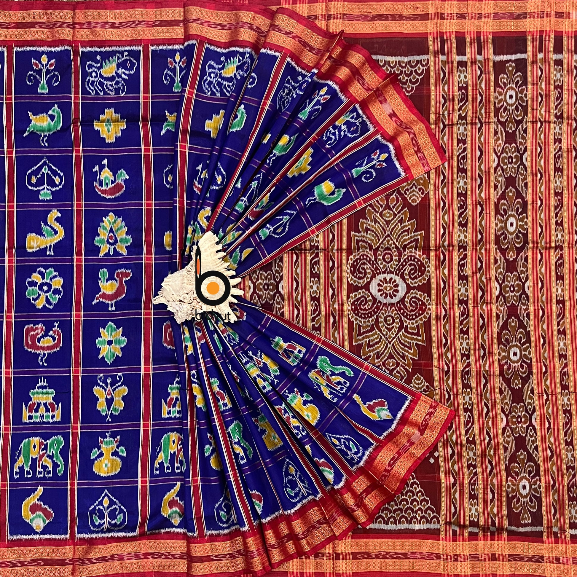 Odisha handloom Blue color Nabakothi Khandua Ikat Silk Saree - Bidyut Fashion