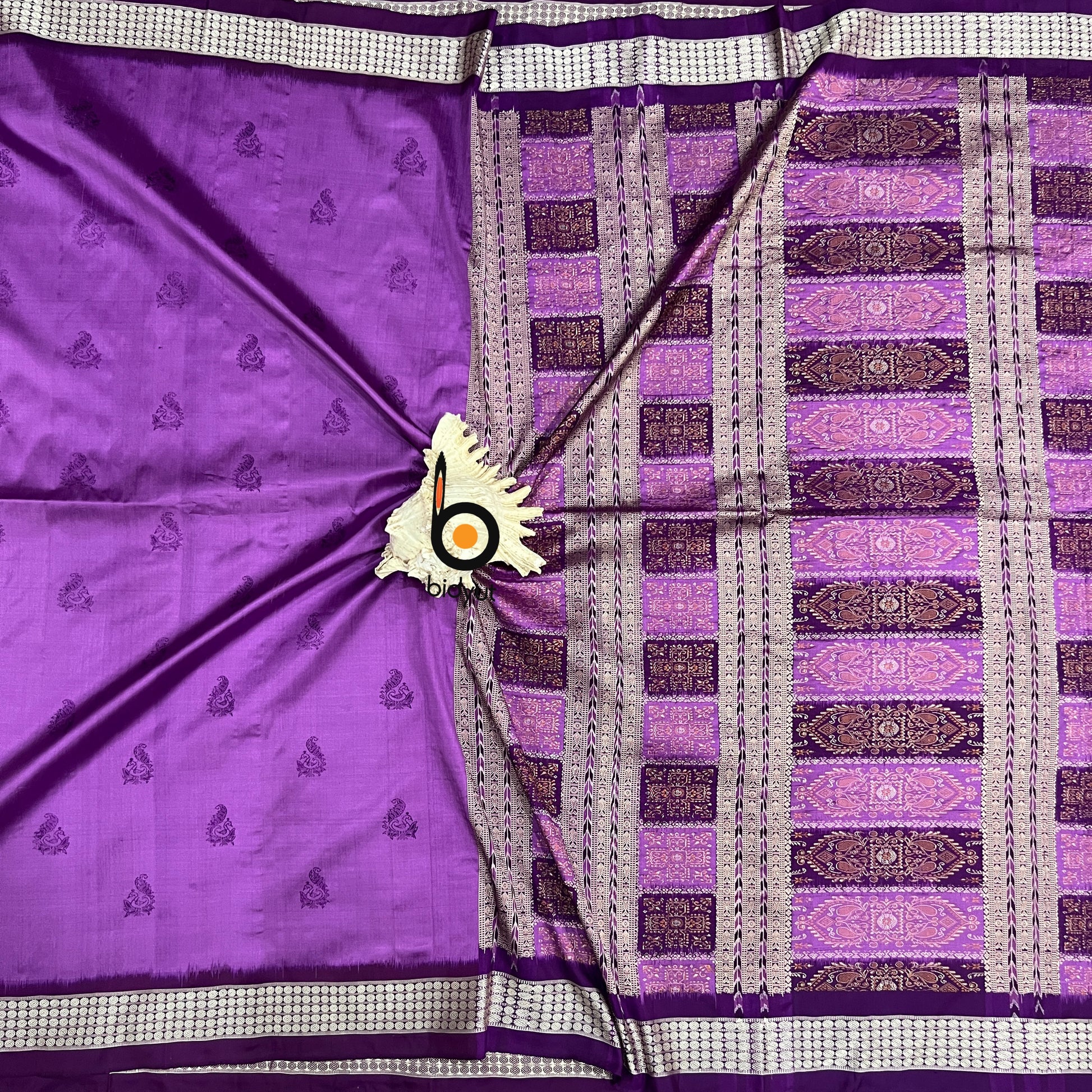 Purple color monochrome bomkai silk saree image 2