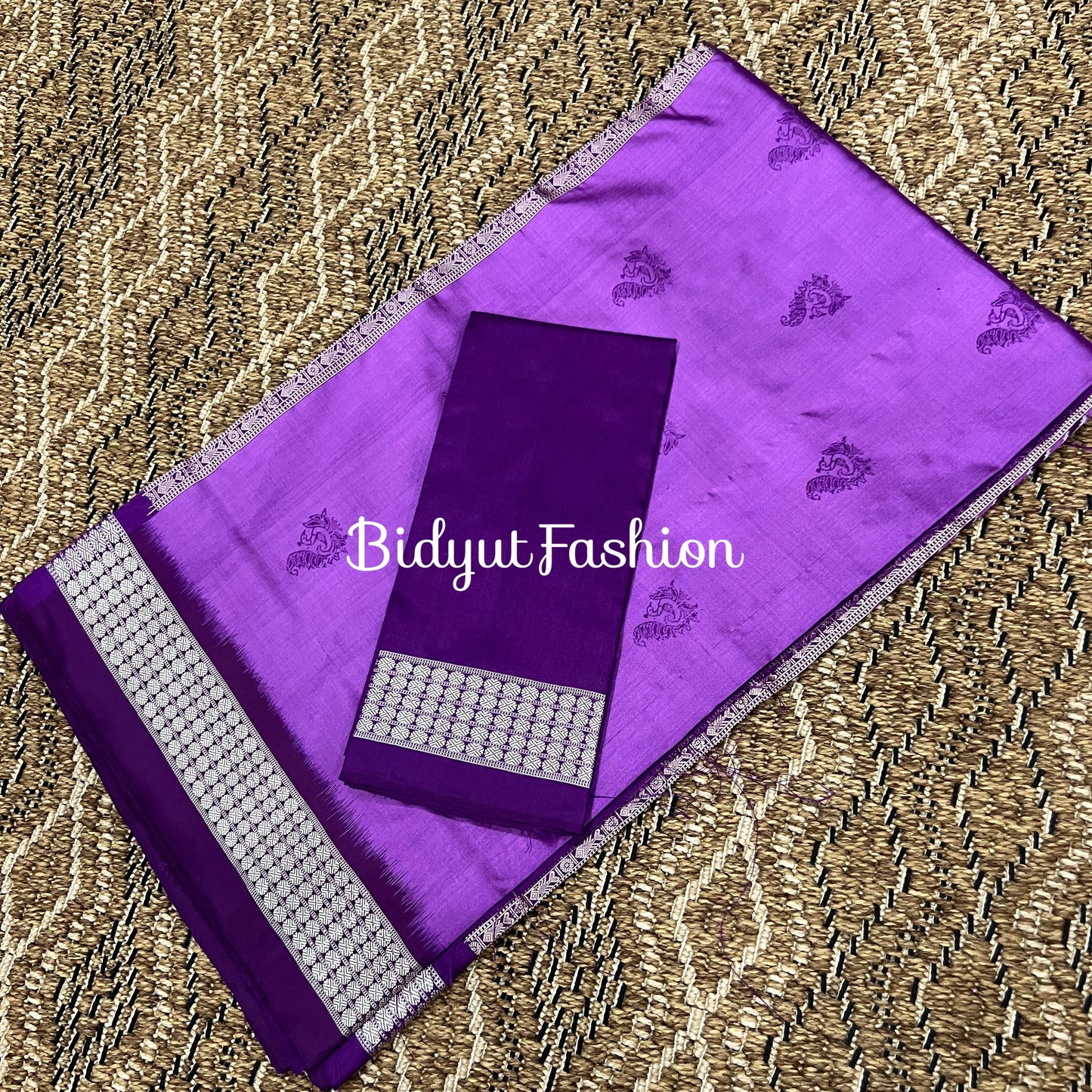 Purple color monochrome bomkai silk saree blouse image 1