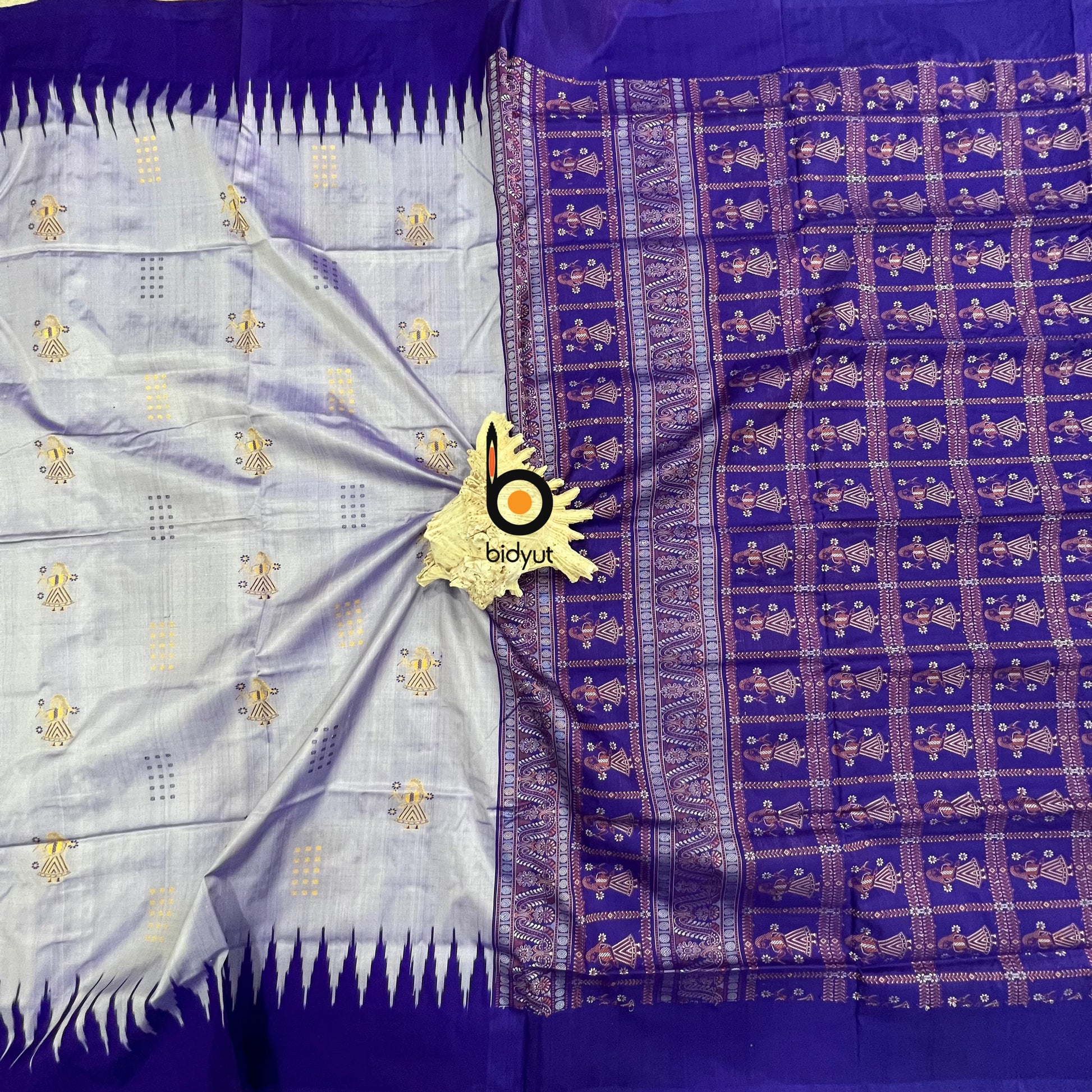 Odisha handloom Bomkai Silk Saree - lavendar color - Bidyut Fashion