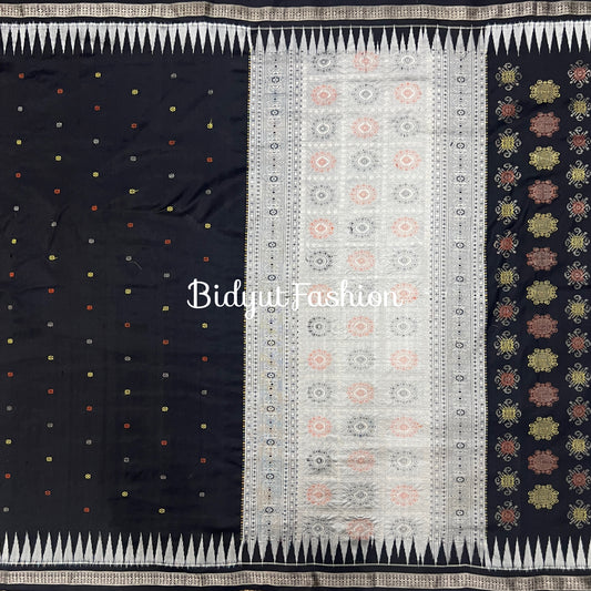 Handloom Bomkai Saree a sambalpuri Silk Handloom of Odisha | Black color - Bidyut Fashion